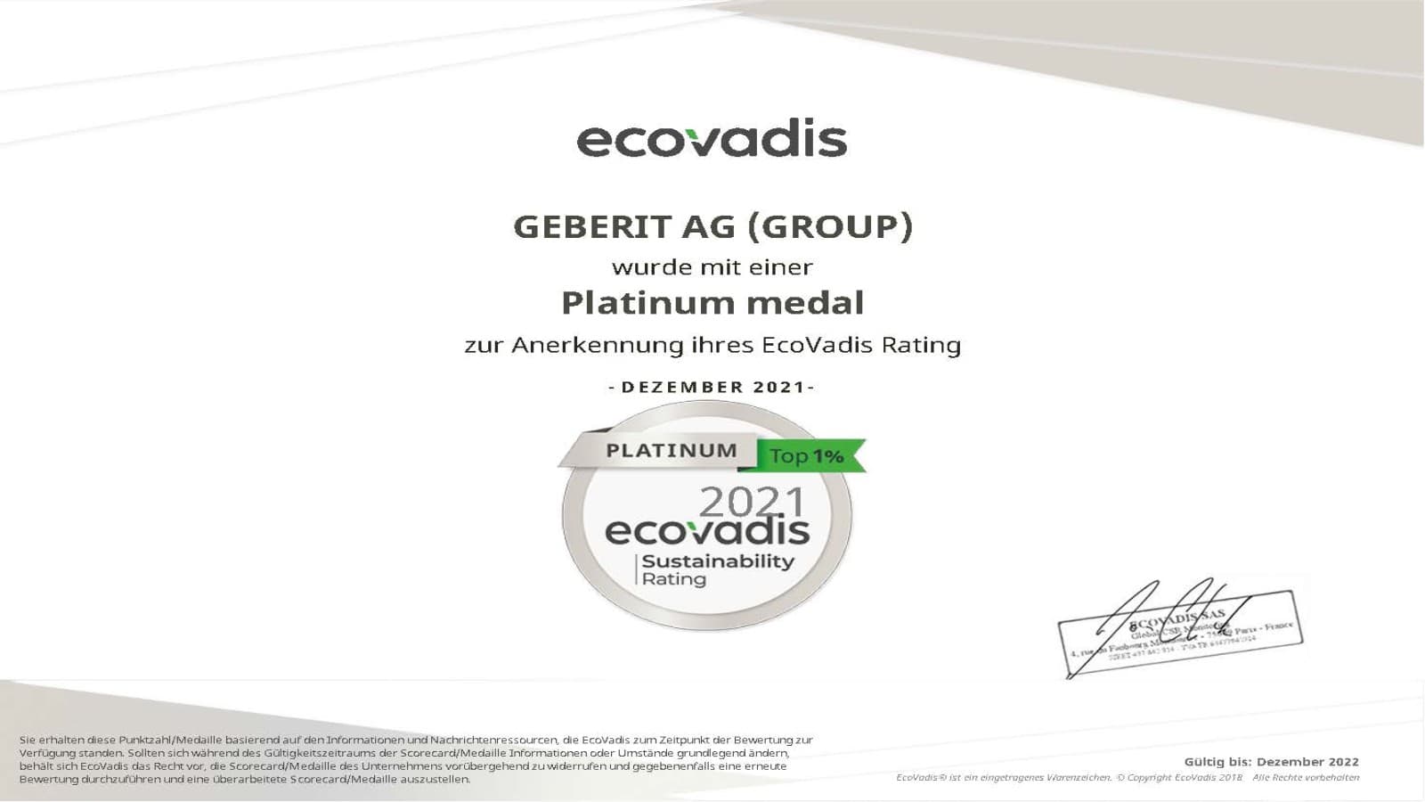 QuoVadis Auszeichnung für Geberit QuoVadis Auszeichnung für Geberit