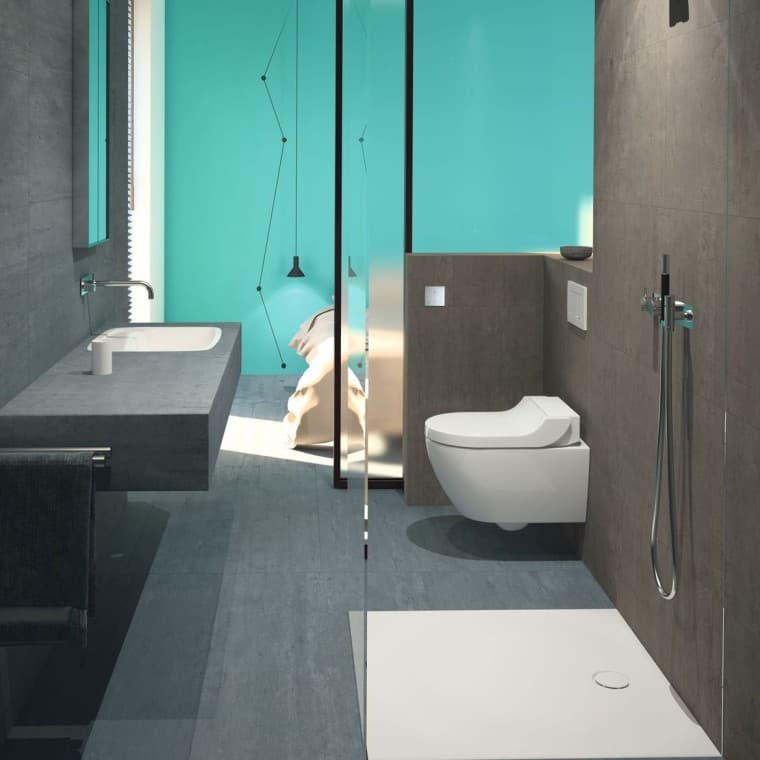 Geberit AquaClean Tuma Comfort, Duschfläche Geberit Setaplano Geberit AquaClean Tuma Comfort, Duschfläche Geberit Setaplano