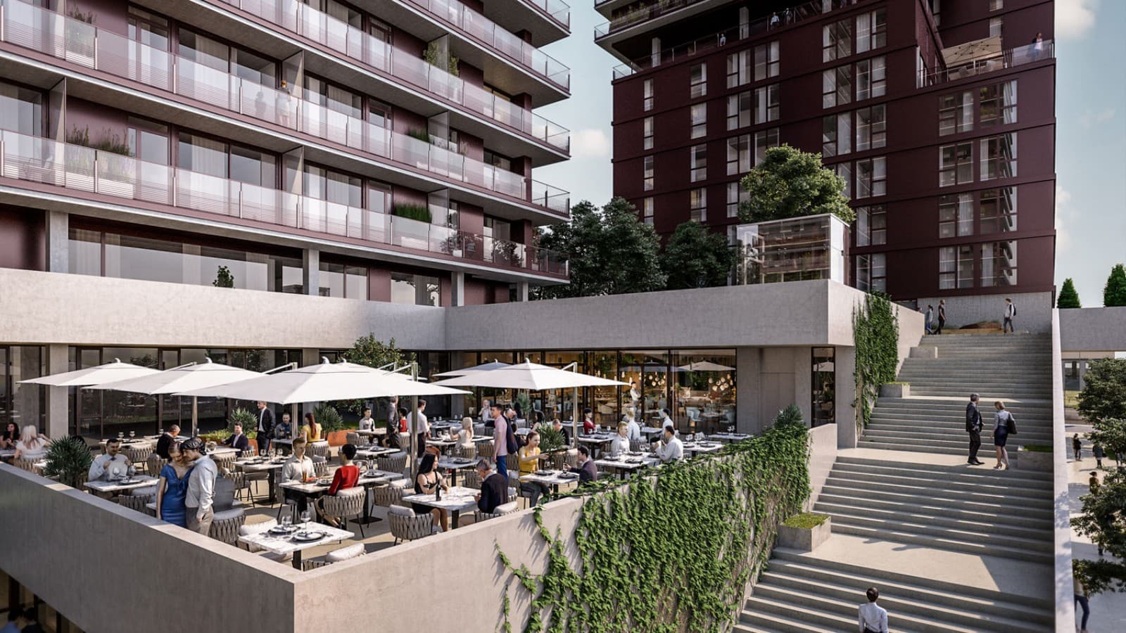 Ausladende Dachterrassen und Gastronomie sind Teil des Angebots (© Soravia) Ausladende Dachterrassen und Gastronomie sind Teil des Angebots (© Soravia)