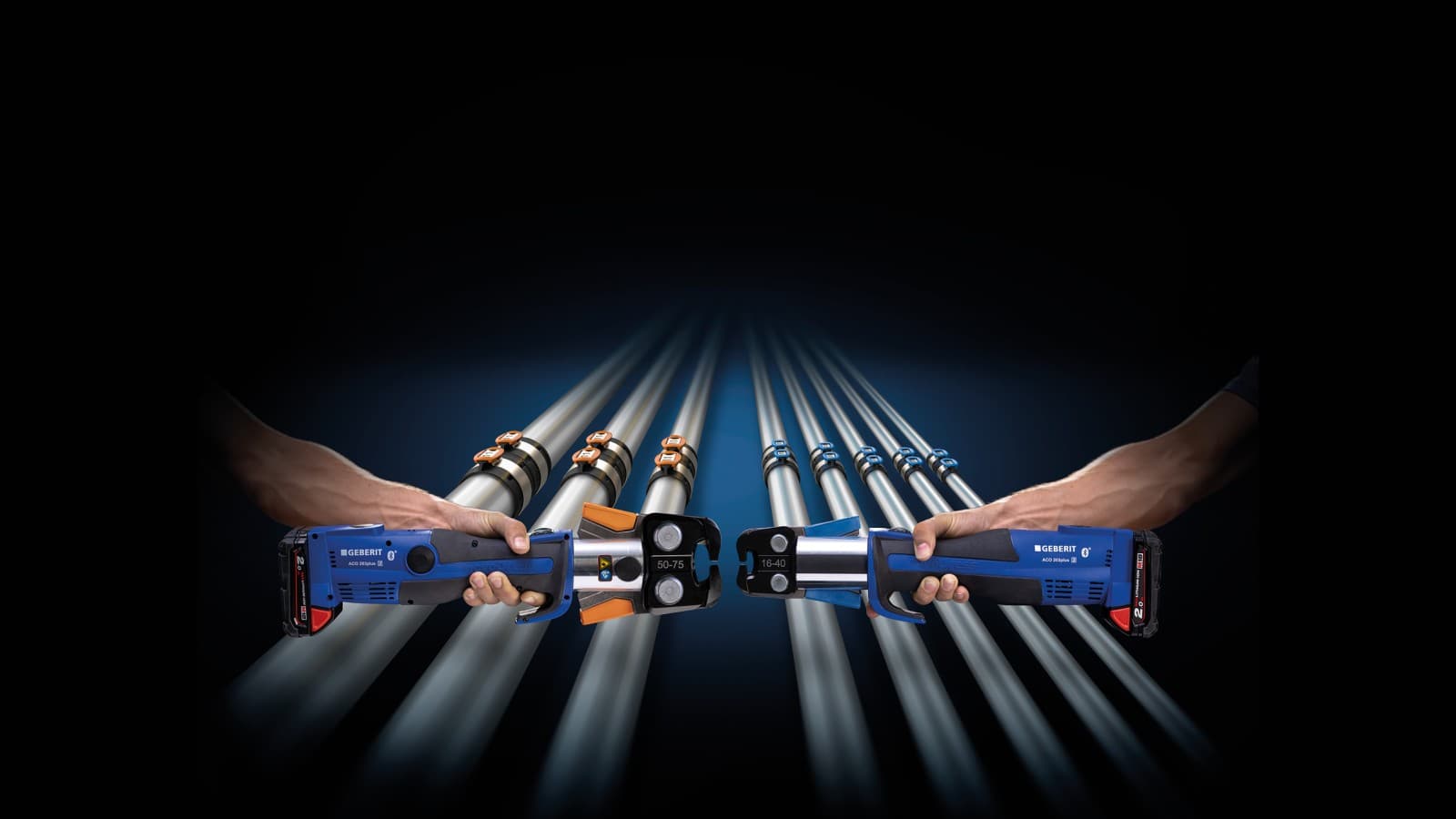 Farbliche Zuordnung der Pressbacke zu den Dimensionen der Geberit FlowFit Fittings Farbliche Zuordnung der Pressbacke zu den Dimensionen der Geberit FlowFit Fittings